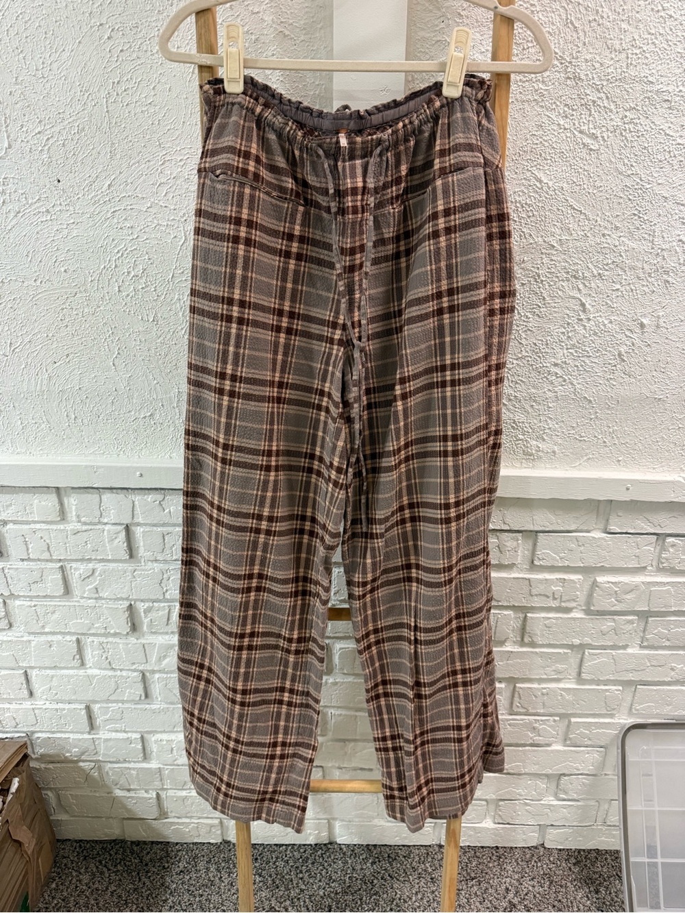 Free People Brown Plaid Casual Pants